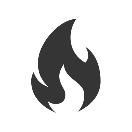 Fire icon. Simple black flame emoji in flat style isolated on a white background.のイラスト素材