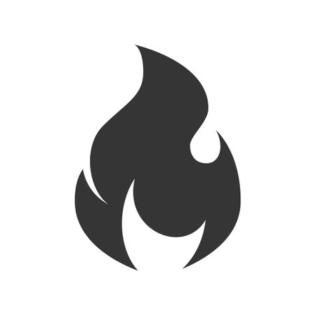 Fire icon. Simple black flame emoji in flat style isolated on a white background.のイラスト素材