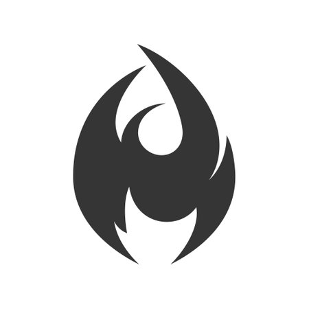 Fire icon. Simple black flame emoji in flat style isolated on a white background.のイラスト素材