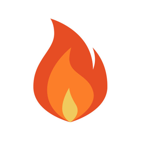 Fire icon. Simple flame emoji in flat style isolated on a white background.のイラスト素材
