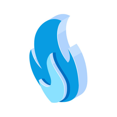 3d fire icon in isometric projection. Blue gas emoji isolated on a white background, vector.のイラスト素材