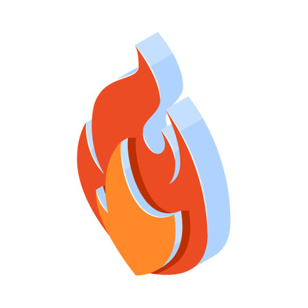3d fire icon in isometric projection. Orange flame emoji isolated on a white background, vector.のイラスト素材