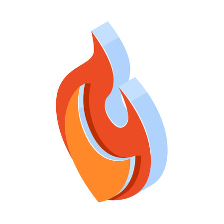 3d flame icon in isometric projection. Orange fire emoji isolated on a white background, vector.のイラスト素材