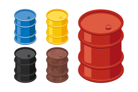 Isometric barrels. 3d icon of metal colorful drums. Storage concept. Vector illustration isolated on a white background in flat style..のイラスト素材