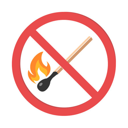 No fire icon. Hazard sign with burning match. Vector illustration isolated on a white background in flat styleのイラスト素材
