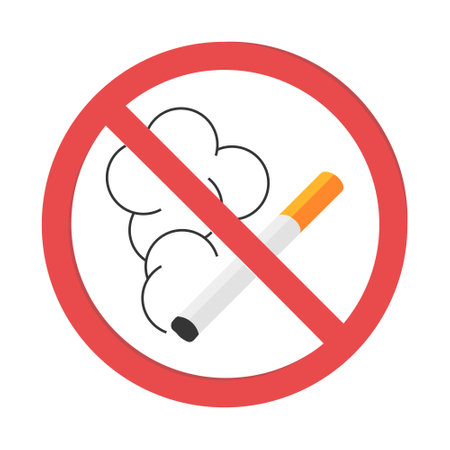 No smoking sign. Hazard symbol with burning cigarette. Vector illustration isolated on a white background in flat styleのイラスト素材