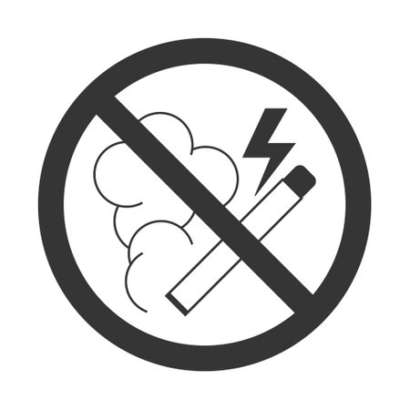 No vaping sign. Hazard symbol with burning electronic cigarette and smoke. Black vector illustration isolated on a white background in flat styleのイラスト素材