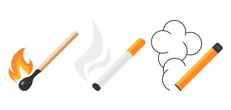 Smoking icons, signs of cigarette, vape, matchのイラスト素材