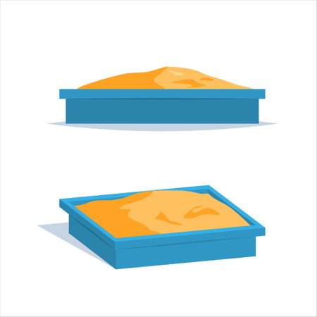 Sandbox with pile of sand. Isometric and front view. Vector cartoon illustration isolated on a white background.のイラスト素材