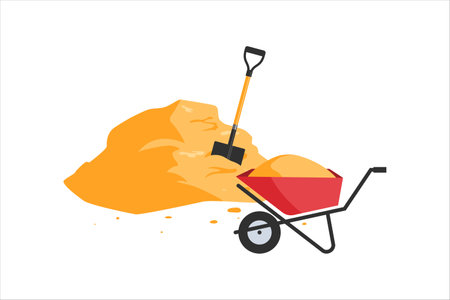 Sand pile with shovel and wheelbarrow, vectorのイラスト素材