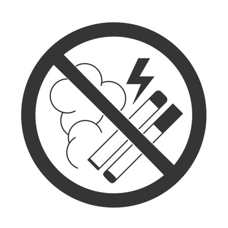 No vaping, no smoking sign. Prohibition symbol with burning cigarettes and smoke. Vector illustration isolated on a white background in flat styleのイラスト素材