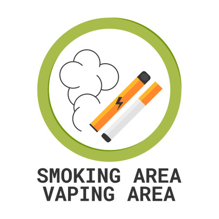 Smoking and vaping area sign. Allowed zone for filtered and electronic cigarettes. Vector illustration isolated on a white background in flat style.のイラスト素材