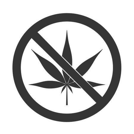 No drugs symbol. Prohibition sign with leaf of cannabis. Vector illustration isolated on a white background in flat style.のイラスト素材