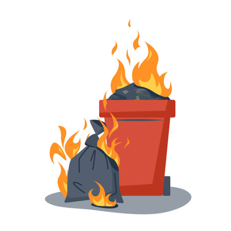 Burning garbage, vector in cartoon styleのイラスト素材