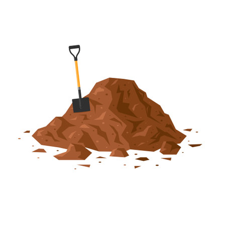 Dirt pile with shovel, cartoon vector iconのイラスト素材
