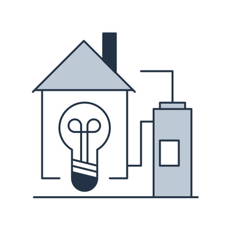 Energy from biomass icon. Biogas production series. The generator provides green electricity to the house. Line pictogram for eco designs. Vector illustration isolated on a white background.のイラスト素材