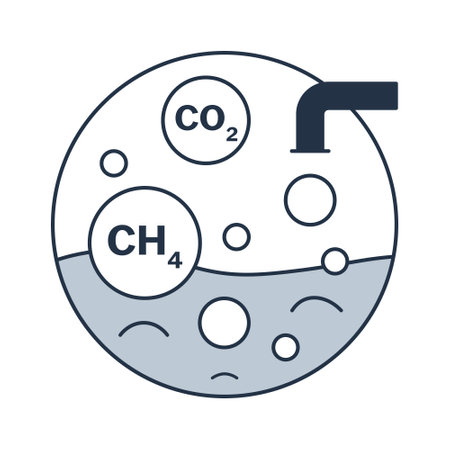 Anaerobic digester icon. Biogas production concept. Methane and carbon dioxide processing from the decomposition of organic materials in a biodigester. Vector illustration isolated on white backgroundのイラスト素材