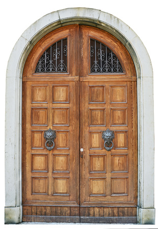 old wood door isolated on white backgroundの写真素材