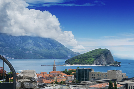 Budva Old Town Montenegro Adriatic island of St. Nicholasの写真素材