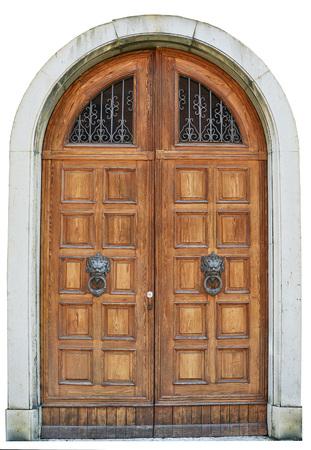 old wood door isolated on white backgroundの写真素材