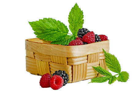 Raspberry blackberry fruit wooden cart harvest food vitaminsの写真素材