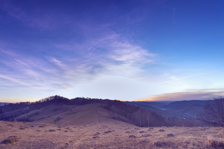 sunrise in Carpathian mountain valleys autumn landscape in the Carpathian mountains europe vintageの写真素材