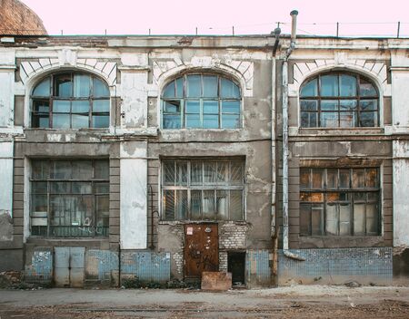 Abandoned industrial building with large windows in Kharkiv, Ukraine, Europe