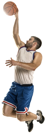 Basketball player in action isolated on white backgroundの写真素材
