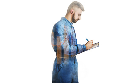 Portrait of manager on white isolatedの写真素材