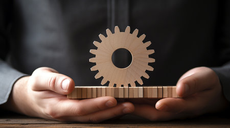hand holding gear or cog movement and growth in business or investment conceptの素材