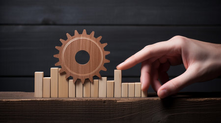 hand holding gear or cog movement and growth in business or investment conceptの素材