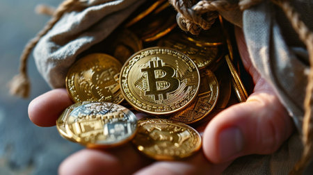 a cloth bag full of golden coins, saving money for financial freedom from capital gain and dividend yield conceptの素材