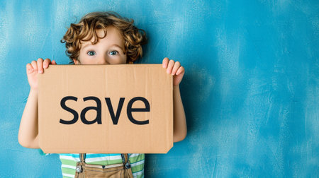 kid or young save money planing for the future with text save on paper, saving for financial freedom and retirement conceptの素材