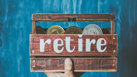 hand of old man holding box of money or coin, saving for financial freedom and retirement conceptの素材