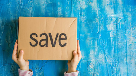 kid or young save money planing for the future with text save on paper, saving for financial freedom and retirement conceptの素材