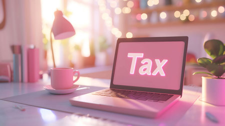 computer with word "Tax" on the tableの素材