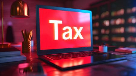 computer with word "Tax" on the tableの素材