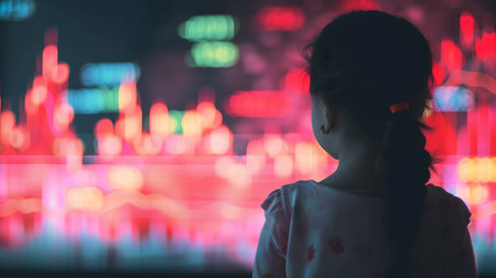 child looking chart in stock or currency market, learn about finances and investments from a young age to achieve financial freedom conceptの素材