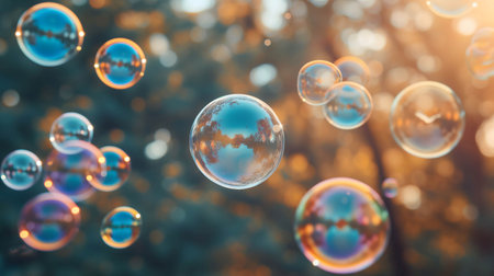 Soap bubbles floating in the air, People are worried about the impending economic and financial crisis conceptの素材