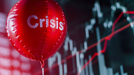 Red balloon with word âCrisisâ, People are worried about the impending economic and financial crisis conceptの素材