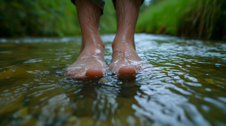 Feet dipping in the stream, relax time, therapy and reduce stress in living and investing and doing businessの素材