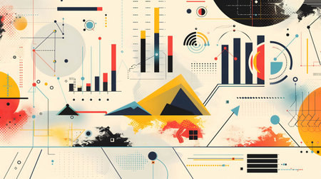 infographic with graph and chart on abstract backgroundの素材