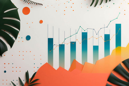 Chart and graph in stock or currency market background, line chart or histogram or candlestick chartの素材