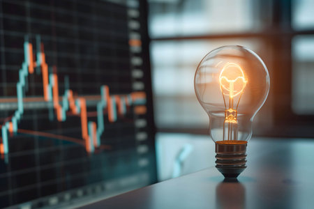 light bulb and financial growth stock chart, idea for investment plan and risk management conceptの素材