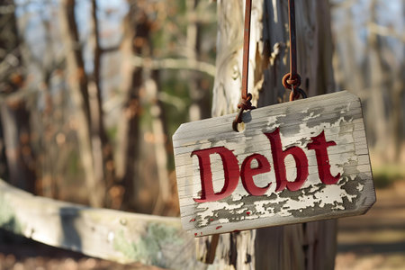 sign with word âDebtâ, household debt and consumption continue to increase, recession and crisis conceptの素材