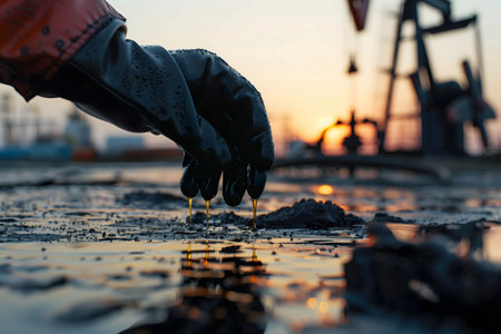 discovery or finding oil, one of the most important and rarest commodities in the world, hand holding or touch oilの素材
