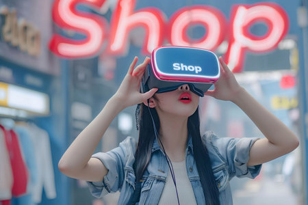 online store concept, shopping in online stores using virtual reality, virtual world or metaverse the new technology that makes life easierの素材