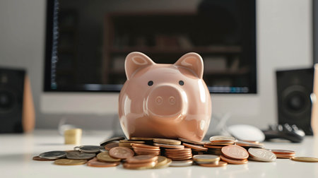 Create cash flow from working online as a main income and passive income, freelance or working from home and make financial freedom, piggy bank and coinsの素材