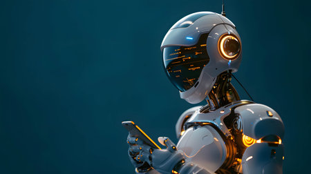 robotic using mobile phone or smartphone, stealing social media and customer information to deceive or cheatの素材