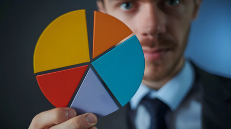 Diversification of investment or asset allocation or portfolio management on stock and fund concept, businessman or investor or trader looking for pie chartの素材